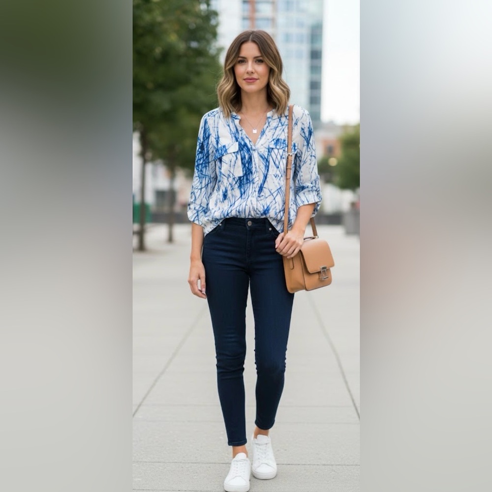 Calvin Klein Abstract Blue and White Shirt
